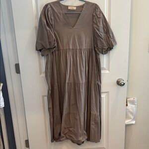 Elegant Brown V-Neck Midi Dress